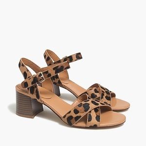J. Crew Leopard calf hair low block-heel sandals